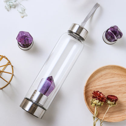 Natural Crystal Column Energy Glass Water Bottle