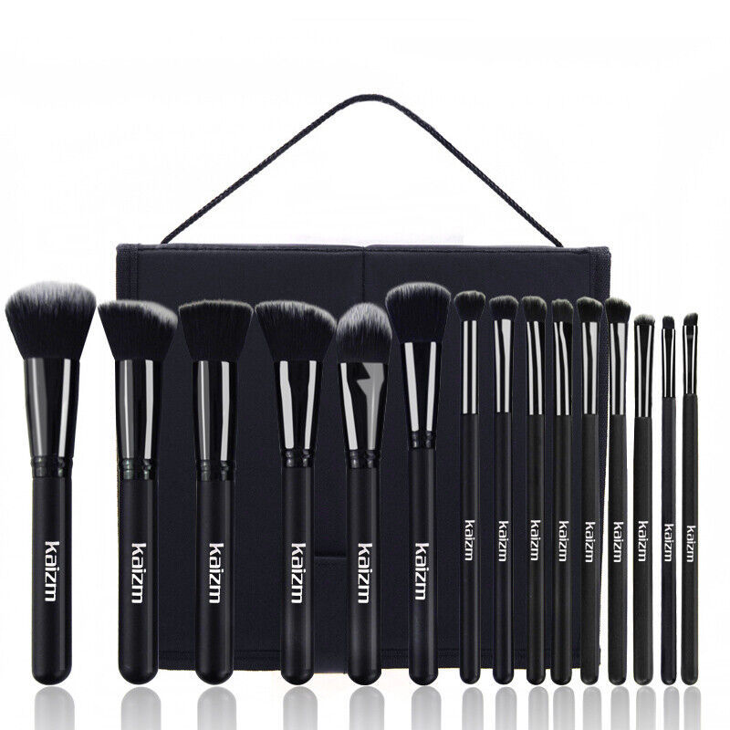 15Pcs Black Make Up Brushes Set With Bag