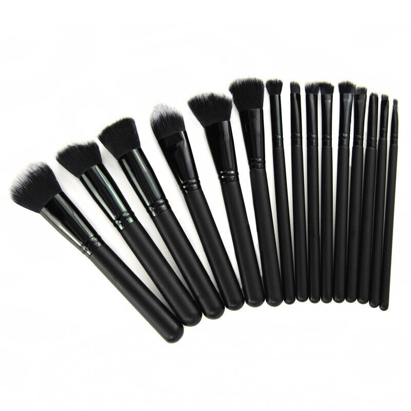 15Pcs Black Make Up Brushes Set With Bag