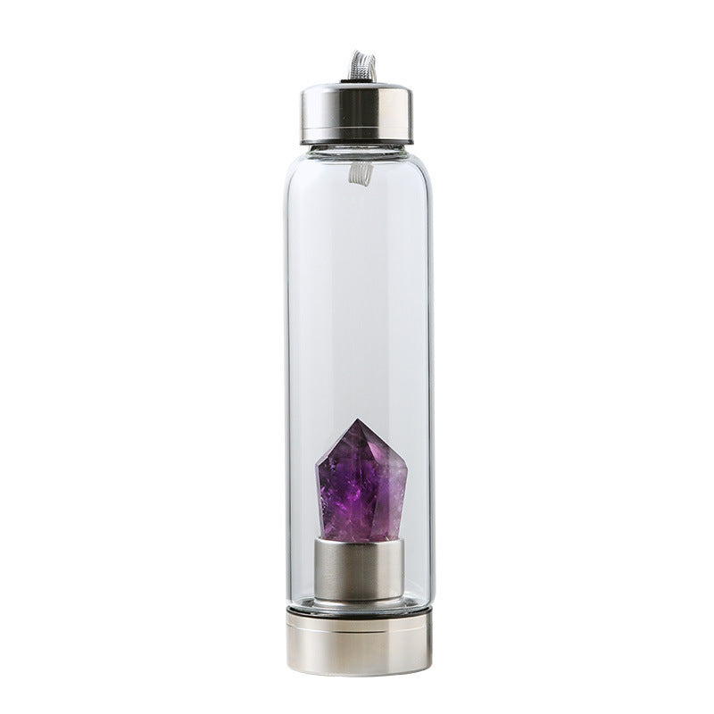 Natural Crystal Column Energy Glass Water Bottle