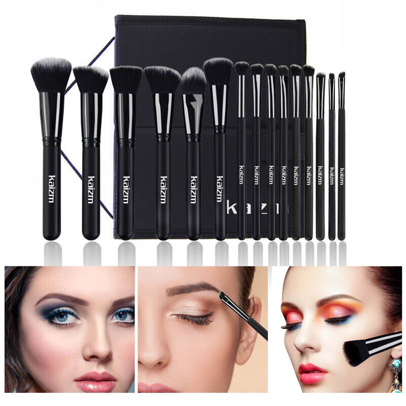 15Pcs Black Make Up Brushes Set With Bag