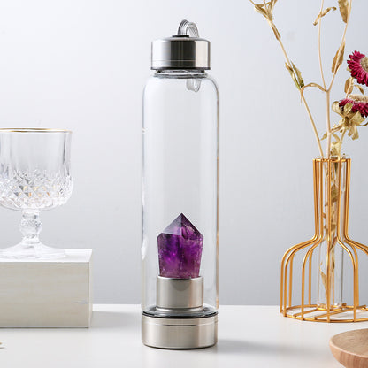 Natural Crystal Column Energy Glass Water Bottle